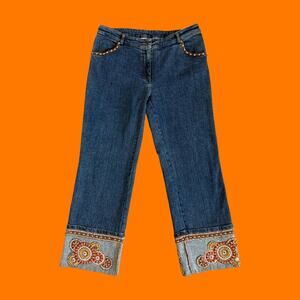 90's 00's vintage boho beaded denim y2k cropped pants capris Size 8 cache